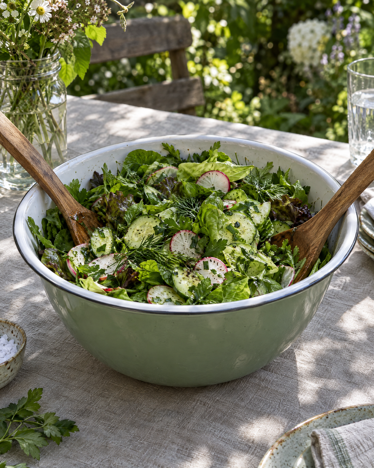Aldorven 24 cm enamelled steel serving bowl, sage green with a white rim